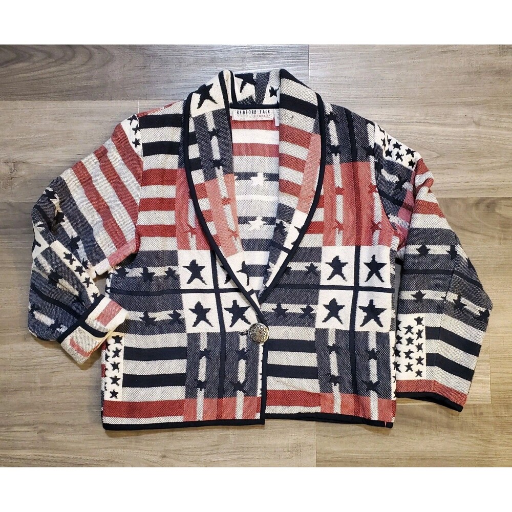 American Flag Womens Tapestry Blazer Sz Small Petite Patriotic Texas USA